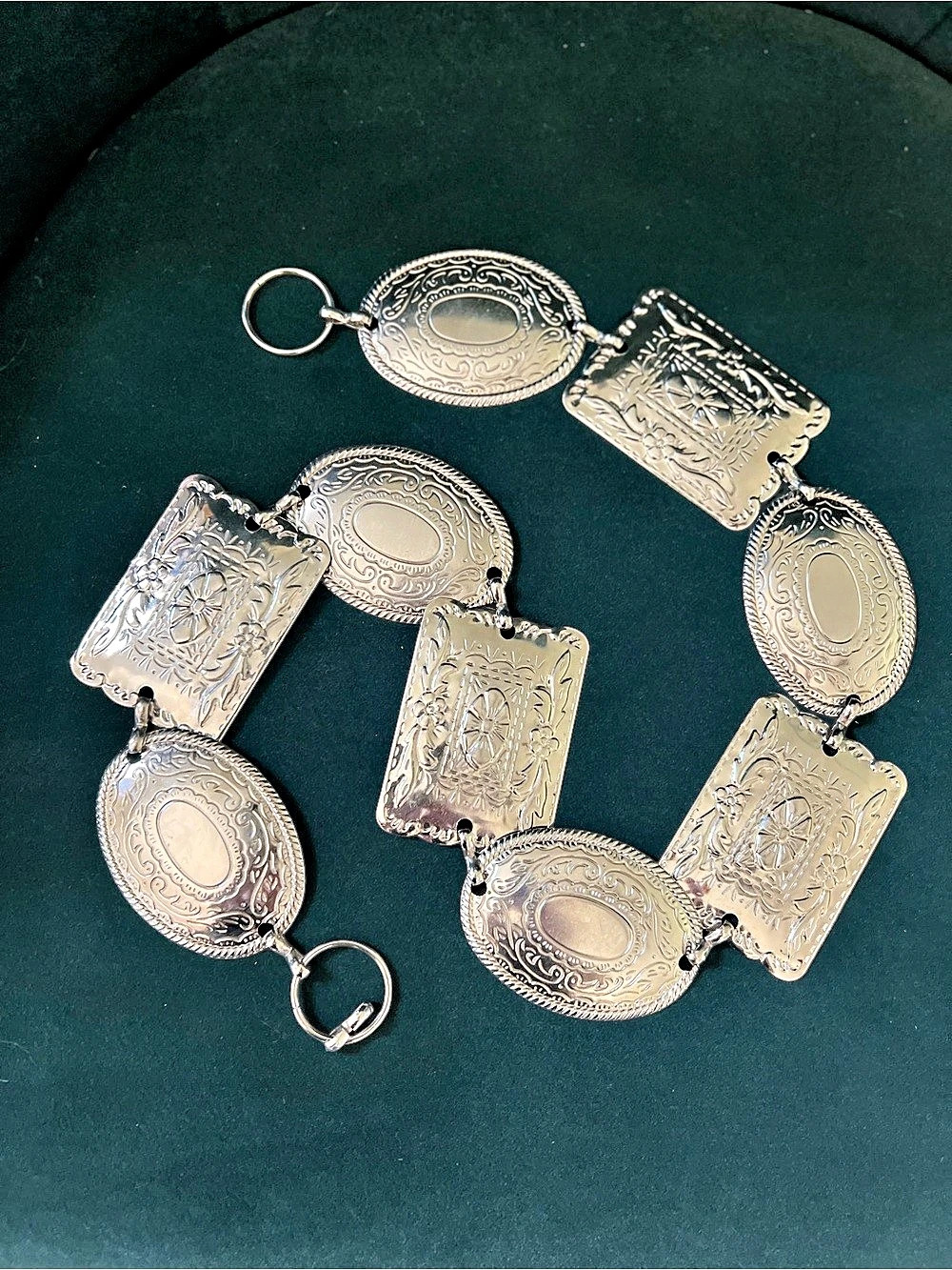Vintage Silver Tone Medallion Chain Belt Concho Statement Waist Belt or Boho Fes